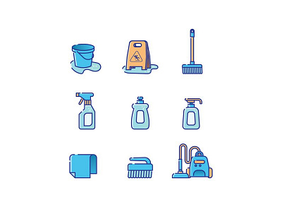 Cleaning Icons brush bucket detergent floor foam household soap spray towel vacuum water wet
