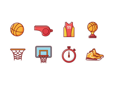 Basketball icons championship champion winner trophy whistle shoes basket basketball