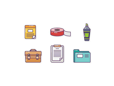 Office Icons briefcase highlighter notebook notes office paper
