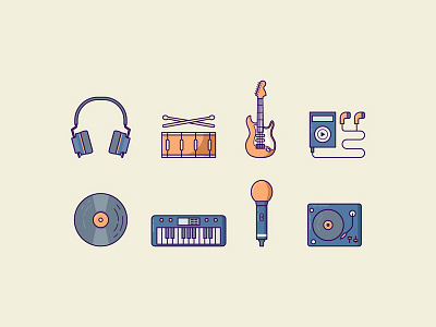 Music Icons audio drum equipment headphone instrument keyboard microphone music player portable snare vinyl