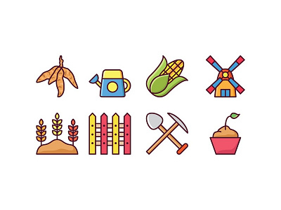 Agriculture Icons agriculture barn can corn farm farmer plant seed shovel tree watering windmill