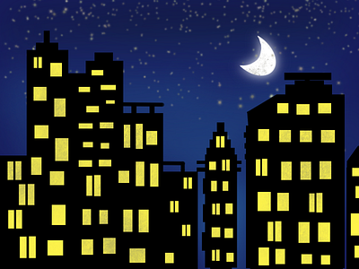 City in the moon light art branding design illustration original art