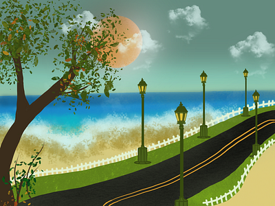 Beach - Evening View art design illustration original art