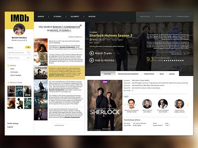 IMDB app cinema concept dashboard flat imdb interface ios ipad movies tv ui