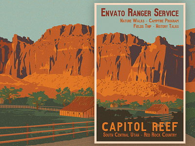 Capitol Reef Utah Travel Poster canyon capitol reef illustration red rock country travel poster utah wpa style