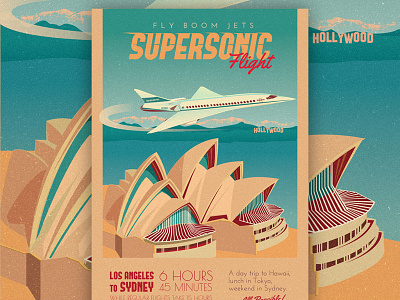 LA To Sydney Travel Poster airplane australia aviation jet landmarks landscape los angeles poster sydney travel vintage