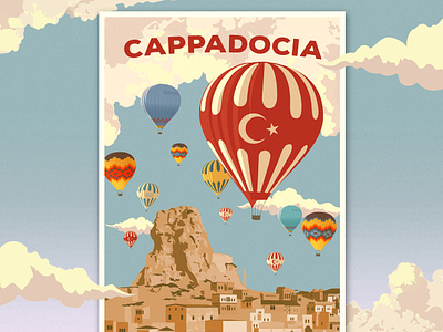 Cappadocia - Turkey Travel Poster cappadocia card flying fun holiday holiday card hot air balloon illustration posters print summer travel travel poster turkey vintage