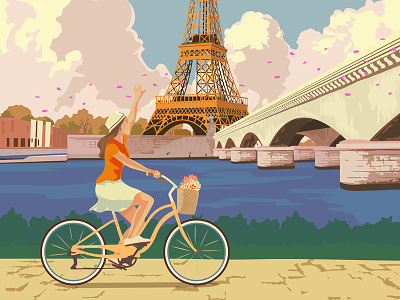 Paris Travel Poster eiffel france illustration landscape paris poster retro travel travel poster vintage