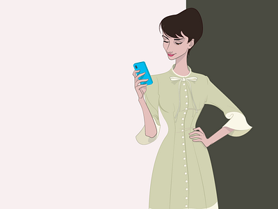 Holding cellphone chic color comic girl illustration illustrator pastel web woman