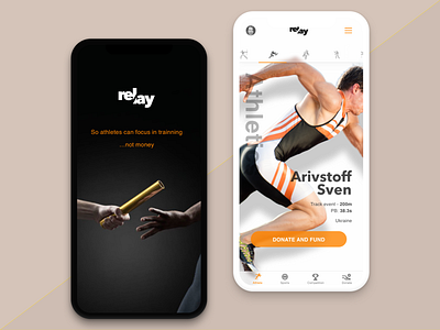 re lay app app concept crowdfund crowdfunding horizontal scroll inspiration navigation sport app sports