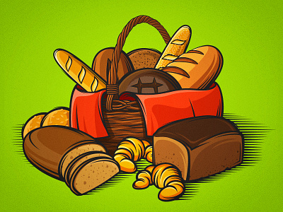 Food Illustration basket bread cheese croissant food food illustration illustration products roll score shop vectorillustration