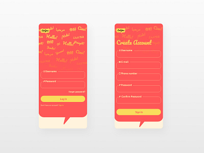 Language Learning App Log In account adobe xd amarillo app idioma language log in red rojo sign in ui ux uxui