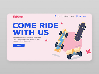 Skate Shop Landing Page adobe xd branding html5 illustration landing page pink rosa shop skate ui ux uxui vector web