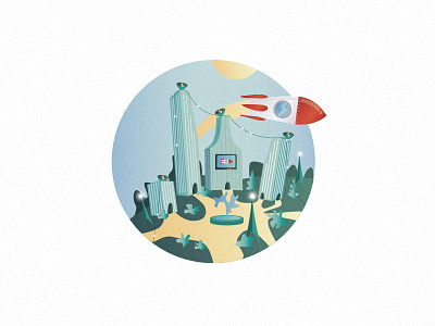 City Rocket art arte city ciudad cohete illustration ilustracion mini rocket