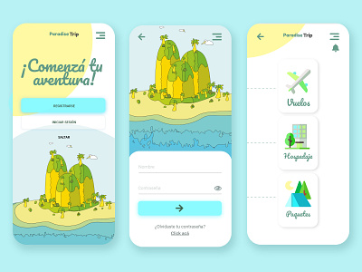 ParadiseTrip travel & booking app design interface island layout login playa tourism travel travel app turismo ui ux viajes