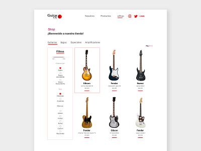 Guitar shop web css3 ecommerce eshop guitar guitarra html5 music red rock rojo shop ui web website