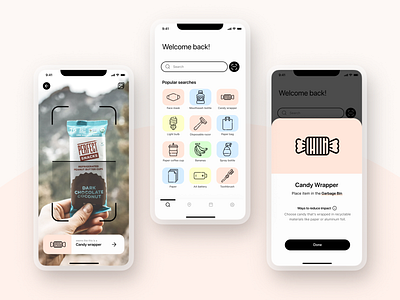 Recycling App - Concept app clean concept environment figma image scan ios mobile modal pastel search sustainability ui uiux ux waste management