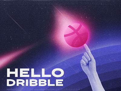 Hello Dribbble! collage debut shot hello dribbble retro space typography