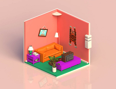 Simpson Living Room cinema4d isometric art