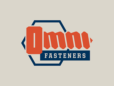 Omni Fasteners logo blue bolt logo logo design logo lockup nut okthx orange screw tan vintage