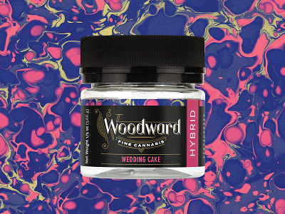Woodward Fine Cannabis Jar black branding cannabis gold identity marbled paper okthx ornate packaging pink purple wedding cake
