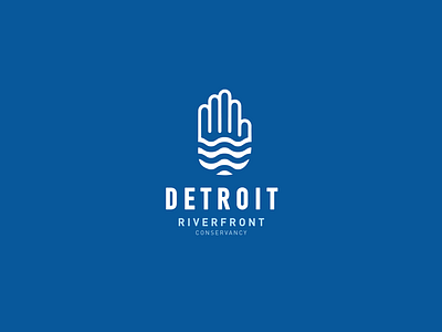Detroit Riverfront Conservancy blue city detroit icon lake logo negative space ocean skyline water waves