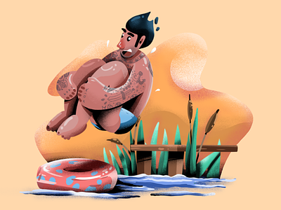 Jumping in the water adobe illustrator bright color combinations character design character exploring characterdesign flat illustration ipad procreate minimal clean design mobile tablet illustrations pool summer texture user interface ui
