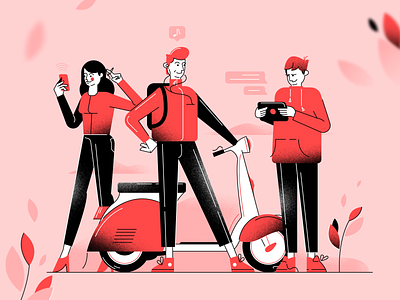 Character exploring adobe illustrator affinity designer art texture character exploring characterdesign flat illustration minimal clean design mobile tablet illustrations red color combinations vector illustration vectorart vespa