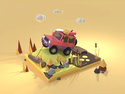 Off-Road 3d Illustration 3d art 3d car 3d illustration bright color combinations car forest illustration illustrator isometric art jeep offroad render ui ux