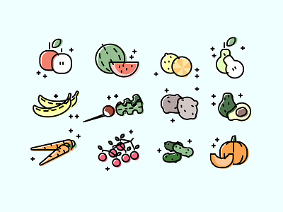 fruits/vegetables icons. design fruits graphicdesign icons illustration illustrator pro vector vectorart vegetables