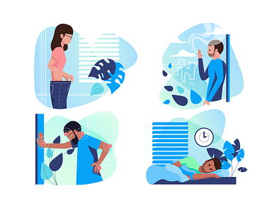 Camp illustrations blue color theme brand style guide bright color combinations character characterdesign design exploration medical care minimal clean design nutrition therapy user interface ui vector illustration