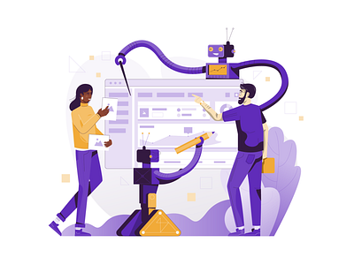 AI-Powered Investing Platform illustration art artificial intelligence blue and yellow bright color combinations character design design exploration flat illustration minimal clean design platform user interface ui vector illustration visual identity