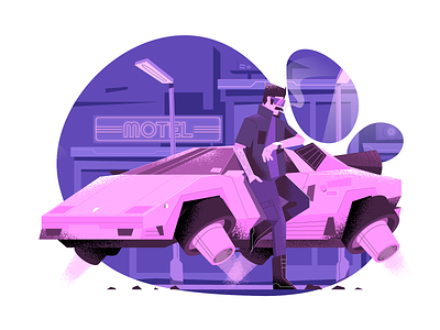 Flying car adobe illustrator art texture bright color combinations character design characterdesign cyberpunk 2077 flat illustration flying car pink user interface ui vector illustration