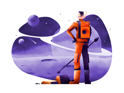 Adventure in space adobe illustrator affinity designer art texture bright color combinations character design character exploring characterdesign flat illustration minimal clean design mobile tablet illustrations space adventures user interface ui vector illustration