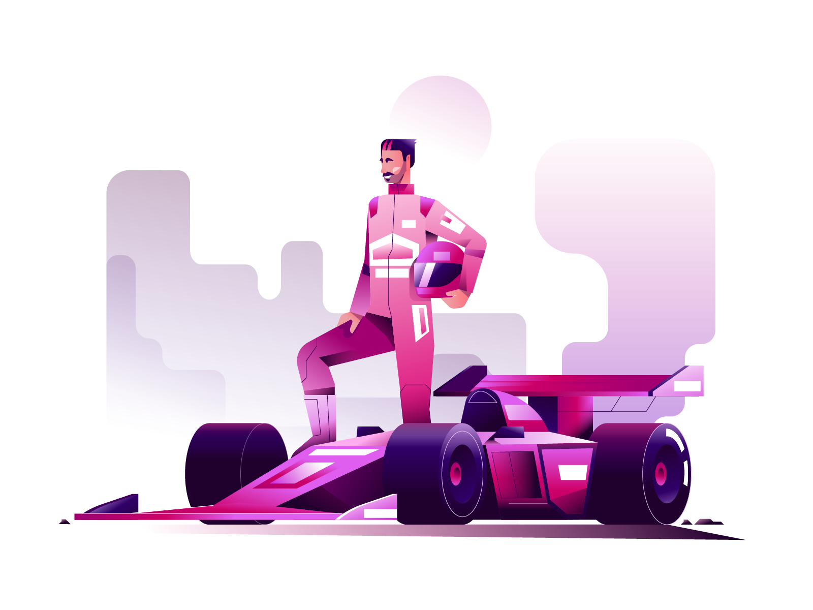 Formula 1 adobe illustrator bright color combinations car racer character design characterdesign flat illustration formula 1 f1 gradient color minimal clean design user interface ui vector illustration