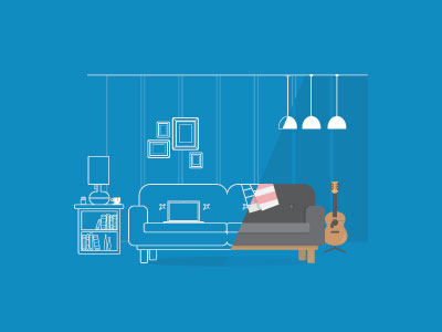 Home analyze flat frame furniture guitar home illustration lamp land pixflow pixity sofa