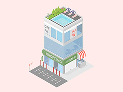 Building isometric lopo perspective pixflow pool shop shopping center tree