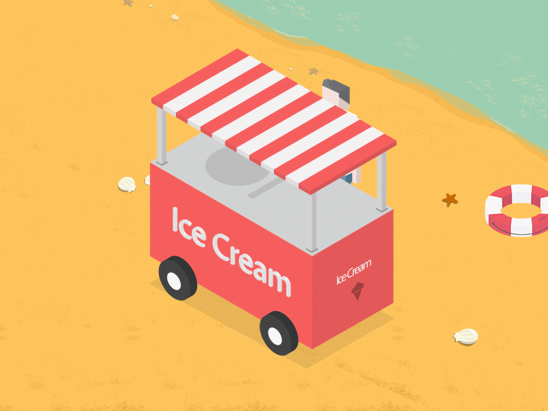 Ice Cream Car animation beach car icecream isometric perspective pixflow sea sweet