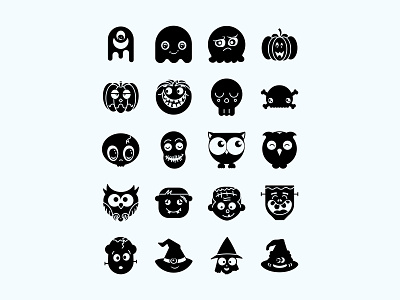 Halloween Glyph Version avatars smileys characters cute frankenstein funny ghost glyph halloween icons magic owl pumpkin skull smiling