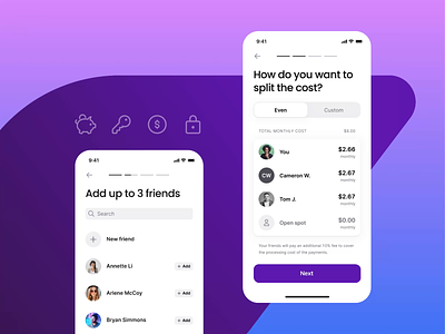 Subset animation app contacts figma finance interface design mobile money purple strv subscription ui ux vibrant