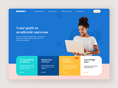 Landing proofy academic academy apa 7 colorful education futer header home page homepage landing proofreading plagiarism service ui ui ux website website design