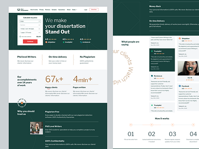 Dissertation, Essay clear education service feedback customer home page how it work interface landing landing page layout main page price reviews steps testimonial timeline typogaphy ui ux website wriring tools