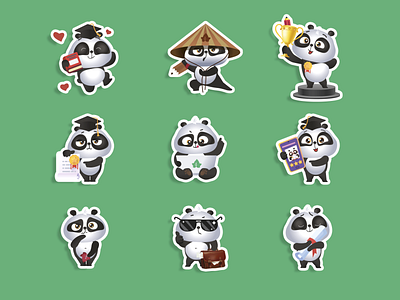 Panda sticker pack 2d bear branding cartoon character concept education emotion flat game graphic design icon illustration logo pack panda personage stickers template vector