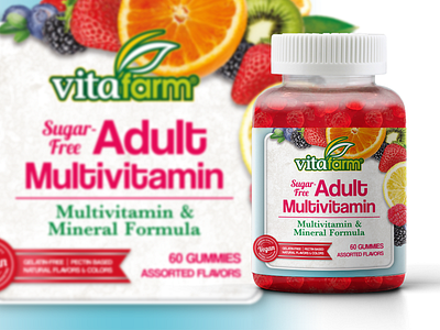 Adult Gummy Vitamins bottle brand color design fruit fruits graphic graphic design gummy healthy illustration label label design packaging packaging design supplement vitamin