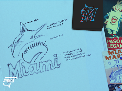 Brand Study: Marlins baseball brand drawing logo marlin miami sketch sports typography