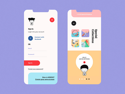 Miniso - Login animation bot chat color design illustration mobile shop ui ux web