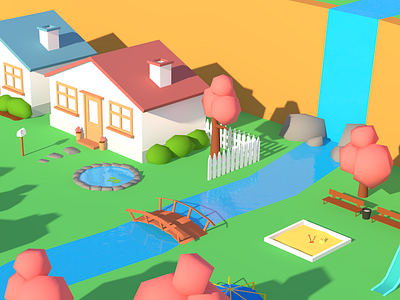 Playtime 3d cinema 4d game game dev low poly town unity village