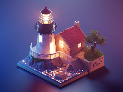 Lighthouse 3d blender diorama illustration isometric lighthouse low poly lowpoly lowpolyart render