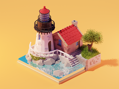 Lighthouse 3d blender diorama illustration isometric lighthouse low poly lowpoly lowpolyart render