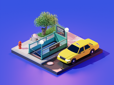 New York 3d blender diorama illustration isometric low poly lowpoly lowpolyart new york taxi